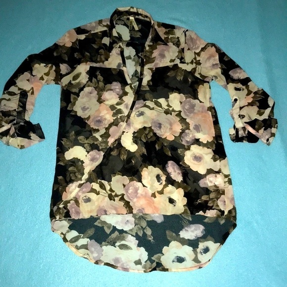 LOVE 4 TRUTH floral wrap semi sheer snap closure hi-low tunic NEW size S - Picture 1 of 10